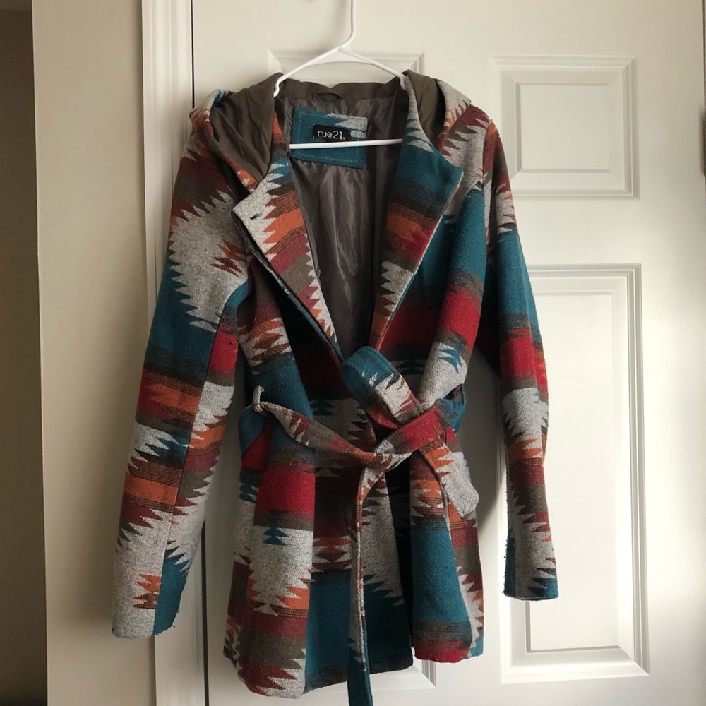 Aztec print pea coat